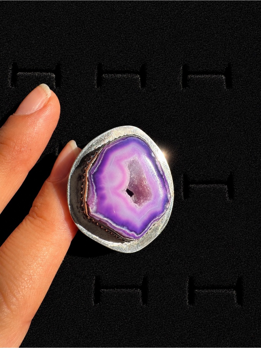 Orchid, Crystal Agate Geode Statement Ring - Jewelry Sterling 925